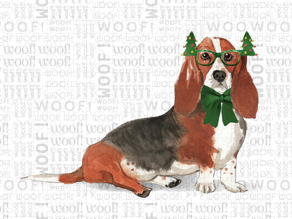 Basset Hound Jigsaw Puzzle featuring the digital art Basset Hound Christmas by Doreen Erhardt