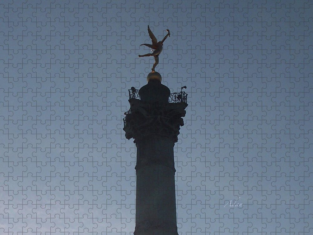 Paris Jigsaw Puzzle featuring the photograph Bastille Winged Monument Paris by Felipe Adan Lerma