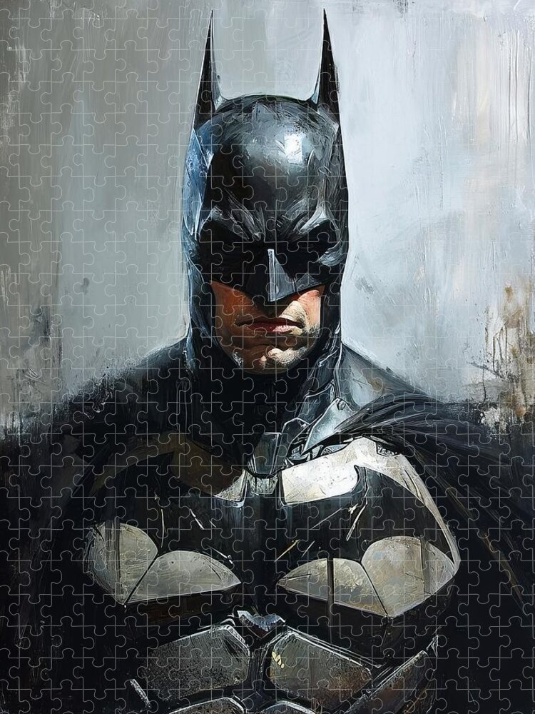 Batman Artwork Jigsaw Puzzle featuring the painting Batman by Land of Dreams