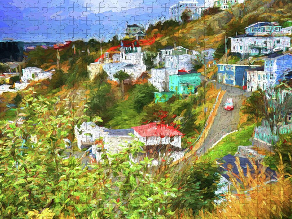St.johns Jigsaw Puzzle featuring the photograph Battery Hill - St.Johns, Newfoundland - Painting by Tatiana Travelways