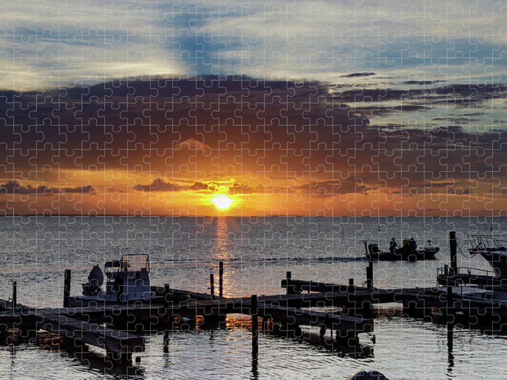 Pier Jigsaw Puzzle featuring the photograph Bay, Boats and Sunset by Steve Templeton