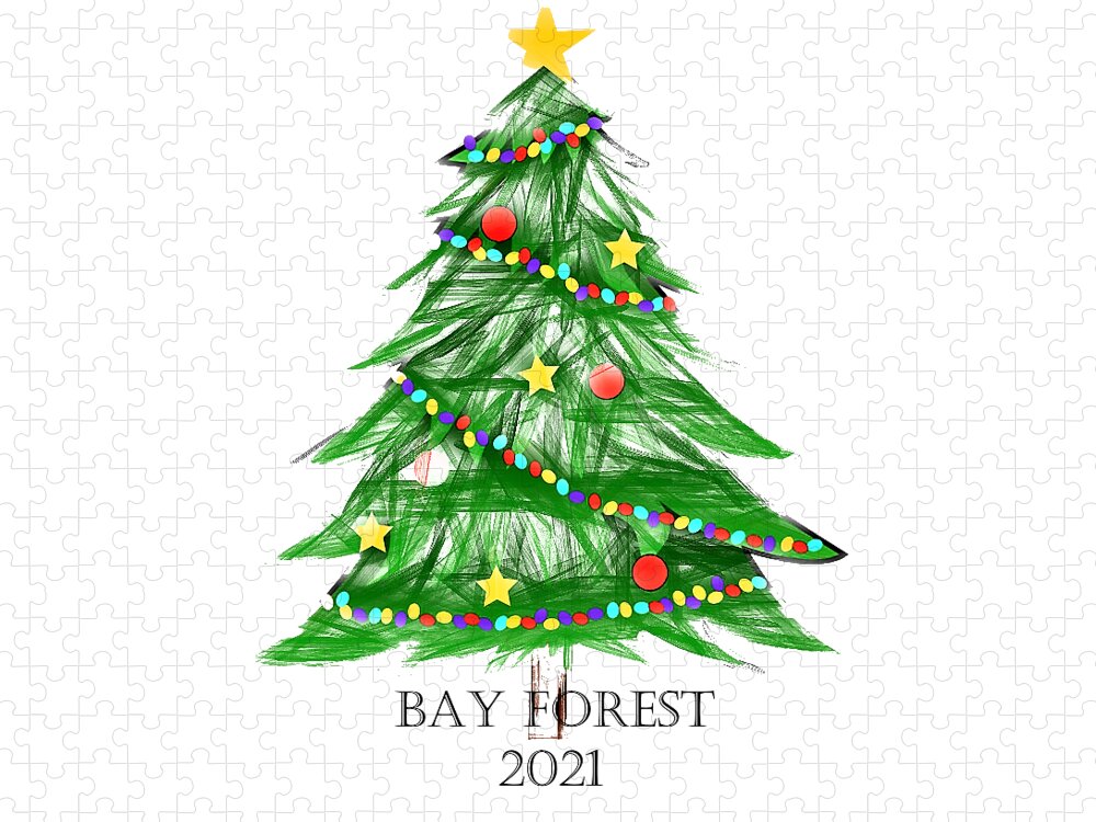 Bay Forest Christmas Jigsaw Puzzle featuring the digital art Bay Forest Christmas 2021 by Tom Sachse
