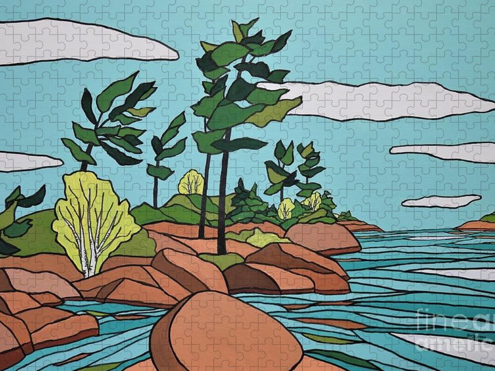 Landscape Jigsaw Puzzle featuring the painting Bay rocks by Petra Burgmann