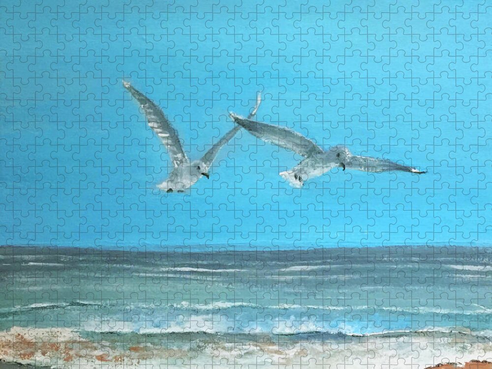  Jigsaw Puzzle featuring the painting Beach Buddies by Linda Bailey