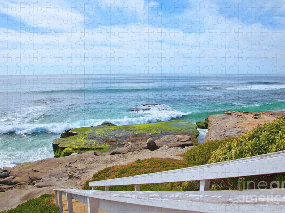 Pacific Coast Jigsaw Puzzle featuring the photograph Beach Chair on Coastal Cliff by Catherine Walters