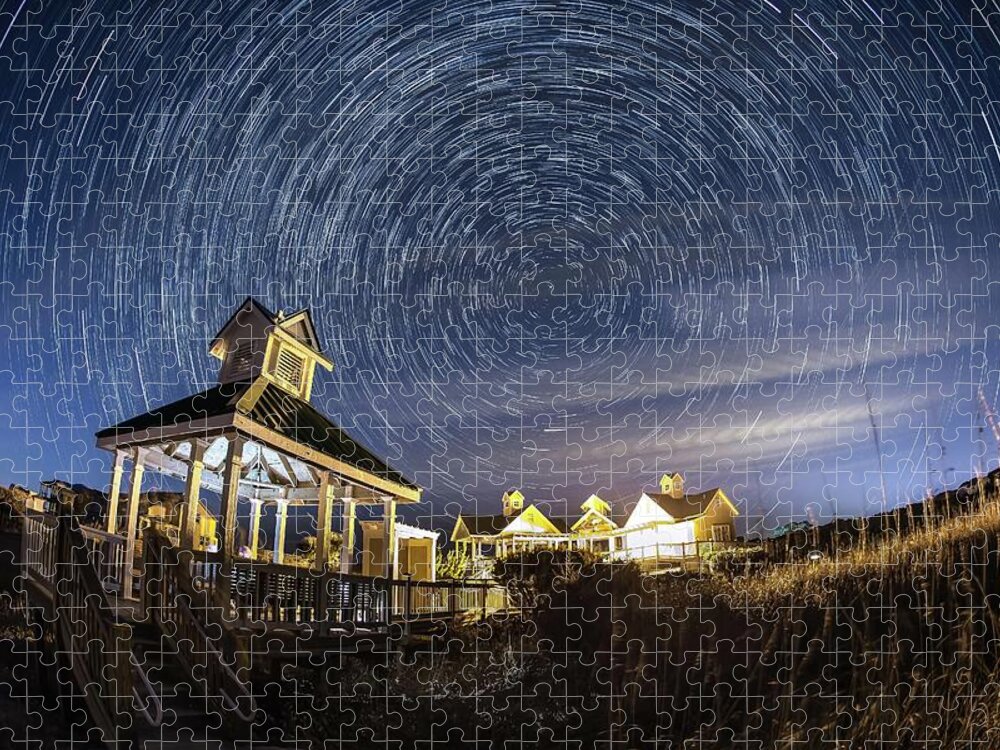 Beachclub Jigsaw Puzzle featuring the photograph BEach Club Star Trails by Nick Noble