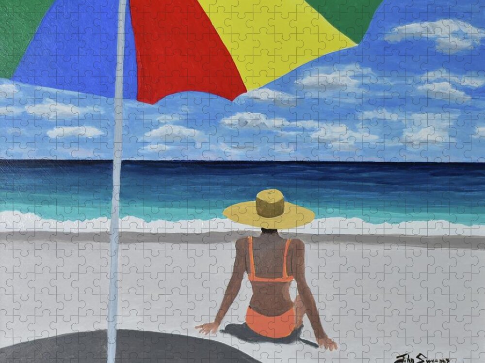 Beach Day Jigsaw Puzzle featuring the painting Beach Day by John Sweeney