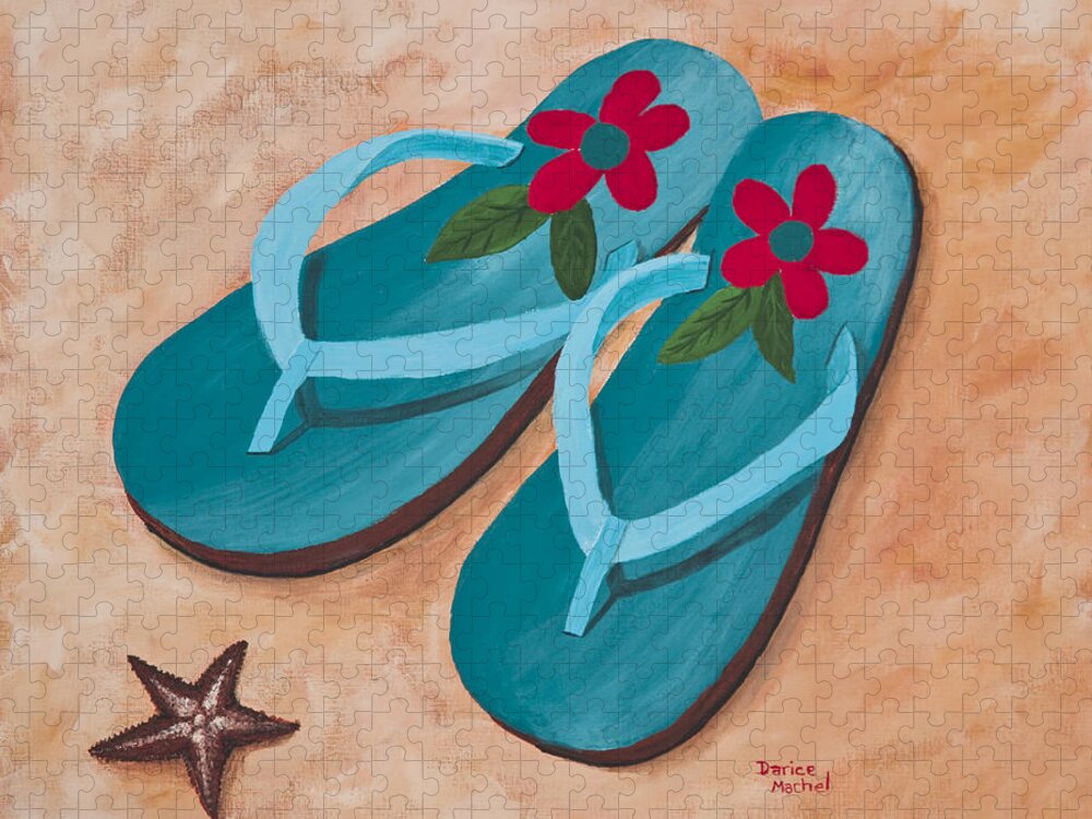 Landscape Jigsaw Puzzle featuring the painting Beach Sandals 2 by Darice Machel McGuire