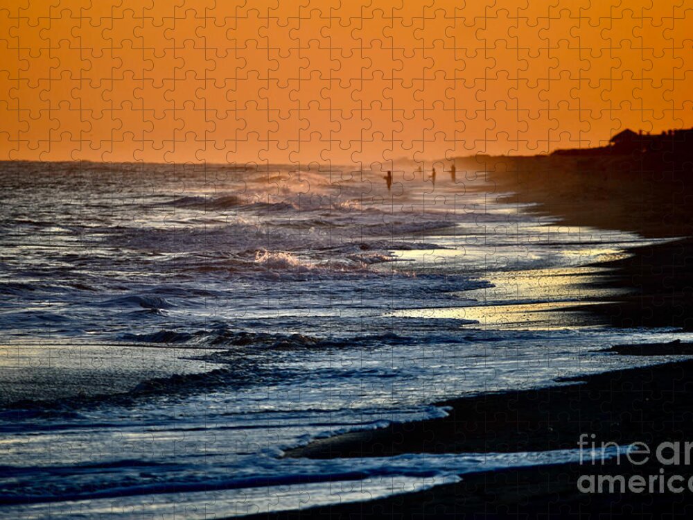 Beach Fishing Jigsaw Puzzle featuring the photograph Beach Surf Fishing at Dusk by Debra Banks