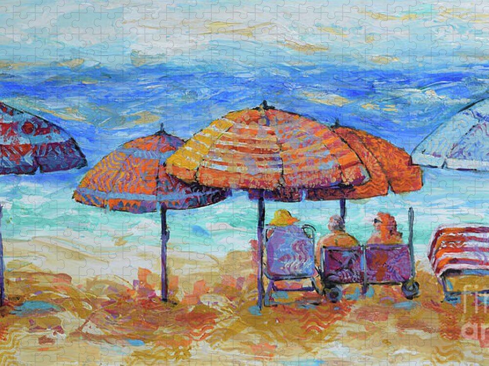  Jigsaw Puzzle featuring the painting Beach Umbrellas by Jyotika Shroff