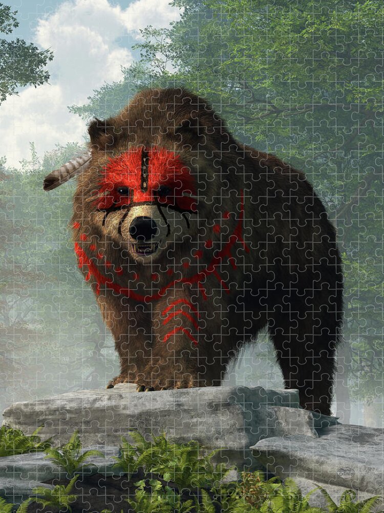 Native American Jigsaw Puzzle featuring the digital art Bear Warrior by Daniel Eskridge