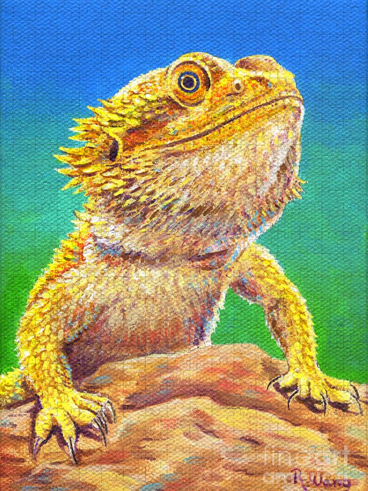 Bearded Dragon Jigsaw Puzzle featuring the painting Bearded Dragon Portrait by Rebecca Wang