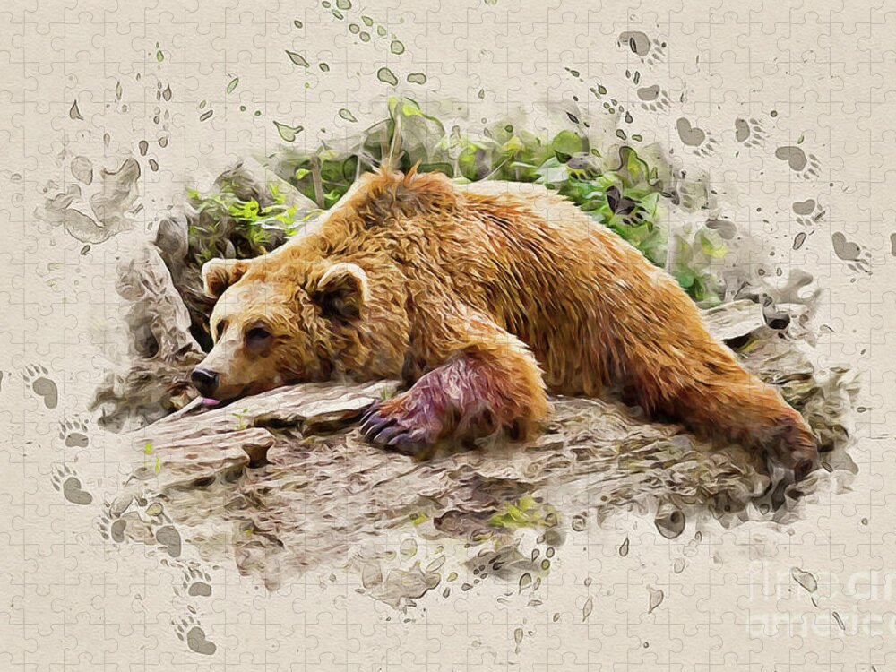 Bear Jigsaw Puzzle featuring the painting Bearly There by Denise Dundon