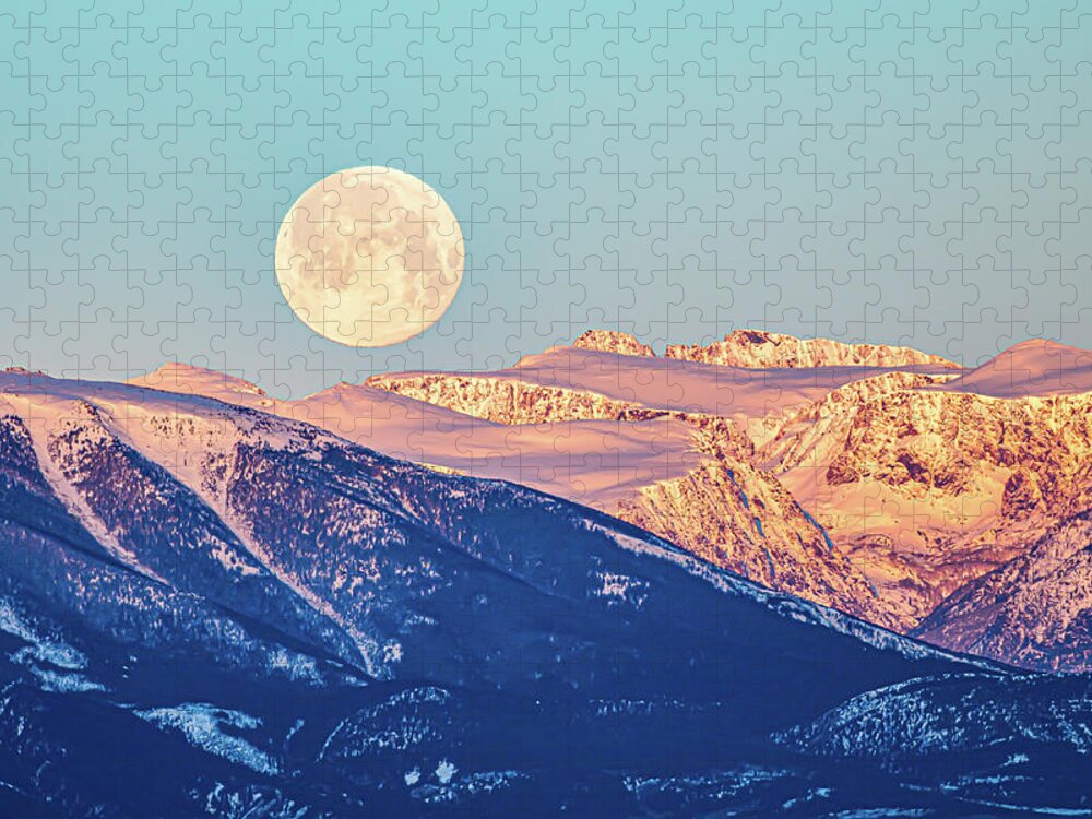 Moon Jigsaw Puzzle featuring the photograph Beartooth Mountain Moon Set by Gary Beeler