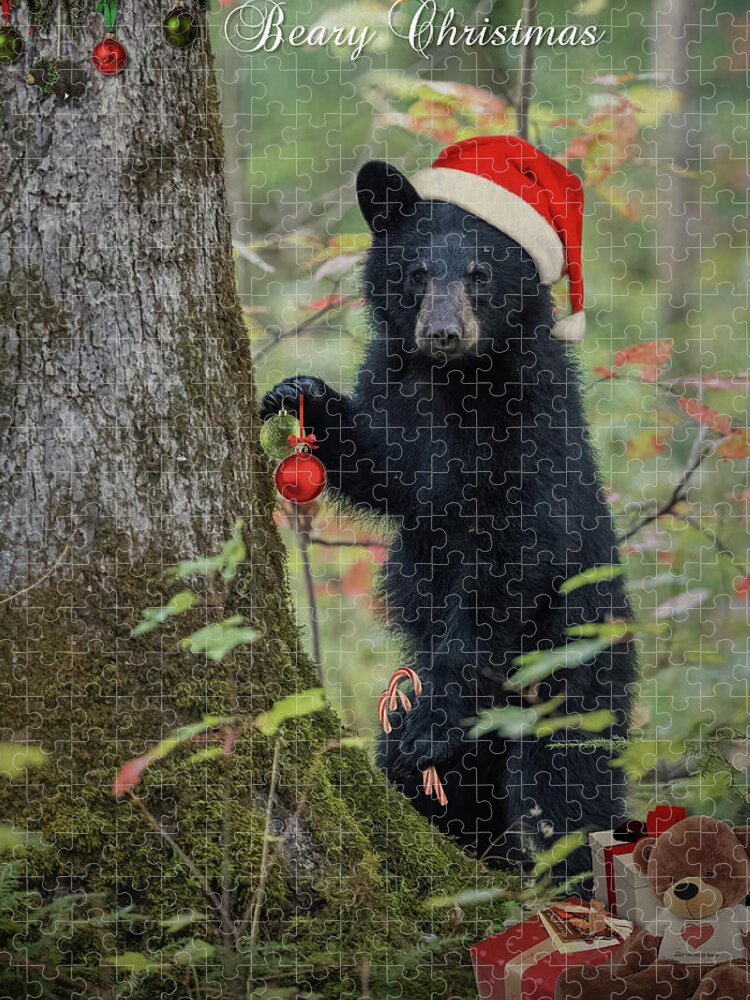 Bear Jigsaw Puzzle featuring the photograph Beary Christmas Card by Everet Regal