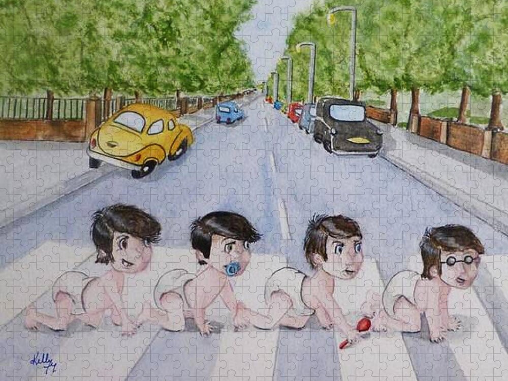 Beatles Jigsaw Puzzle featuring the painting Beatles Abbey Road .... Babies by Kelly Mills