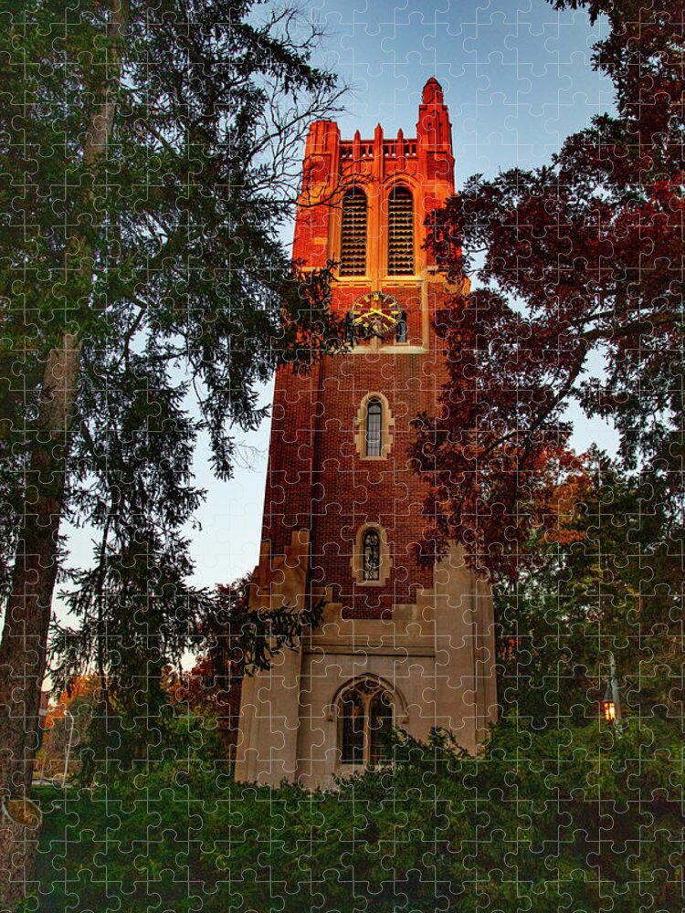 Michigan State University Jigsaw Puzzle featuring the photograph Beaumont Tower on the Michigan State University campus at sunrise by Eldon McGraw