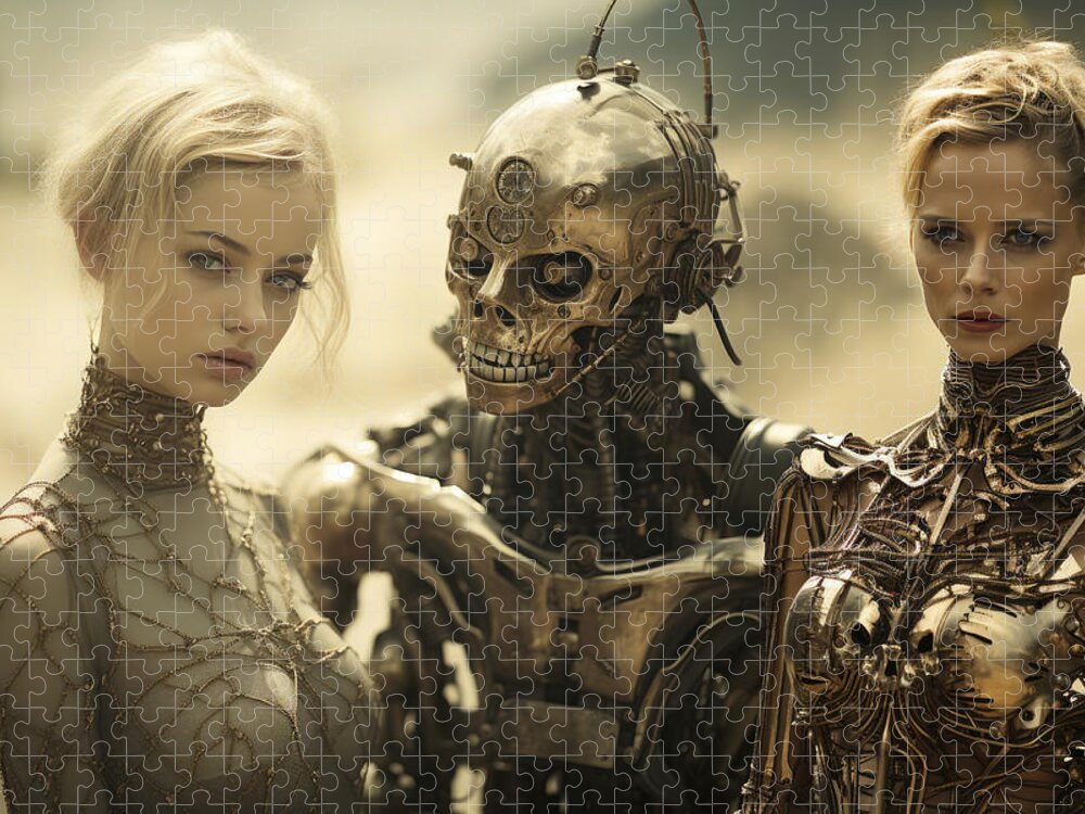 Black Jigsaw Puzzle featuring the digital art Beauties of War by My Head Cinema