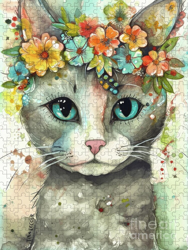 Kitten Jigsaw Puzzle featuring the painting Beautiful Blue Eyes by Tina LeCour