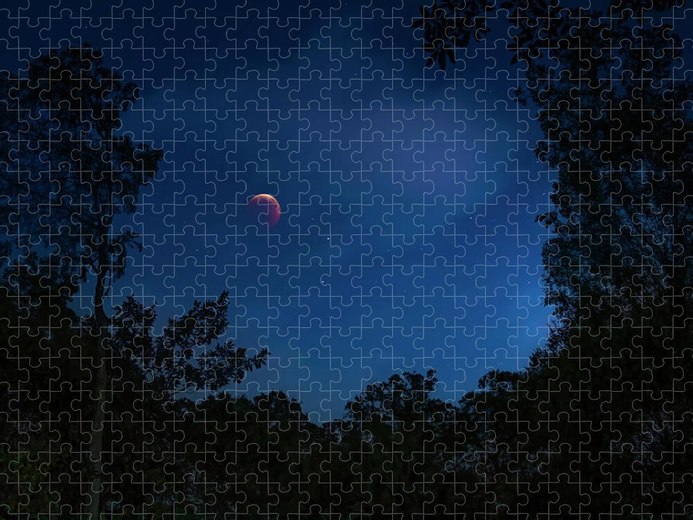 Eclipse Jigsaw Puzzle featuring the photograph Beaver Moon Partial Eclipse by Mark Andrew Thomas