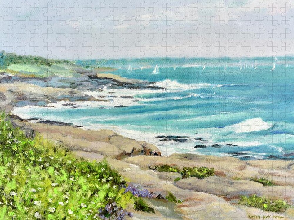 Beavertail Light Coast Jigsaw Puzzle featuring the painting Beavertail Light Coast Jamestown RI by Patty Kay Hall