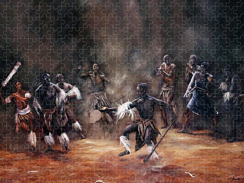 African Art Jigsaw Puzzle featuring the painting Becoming A King by Ronnie Moyo