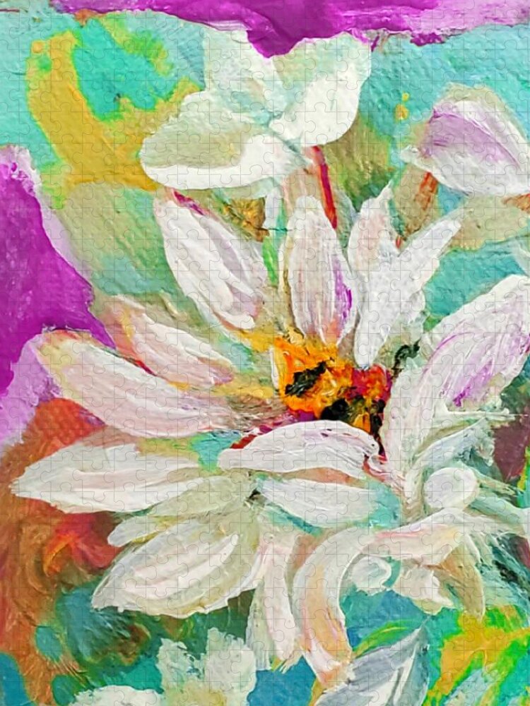 Bees Jigsaw Puzzle featuring the painting Bees and Flowers And Leaves by Lisa Kaiser