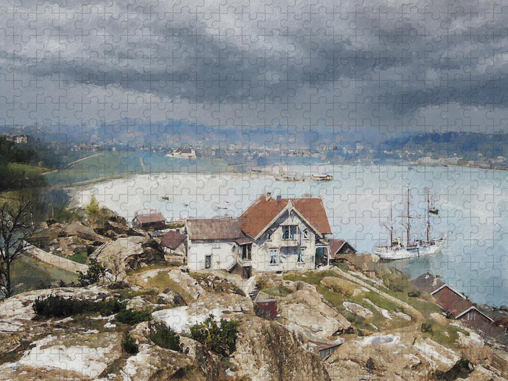 Belgica Jigsaw Puzzle featuring the digital art Belgica in Sandefjord c. 1900 by Geir Rosset