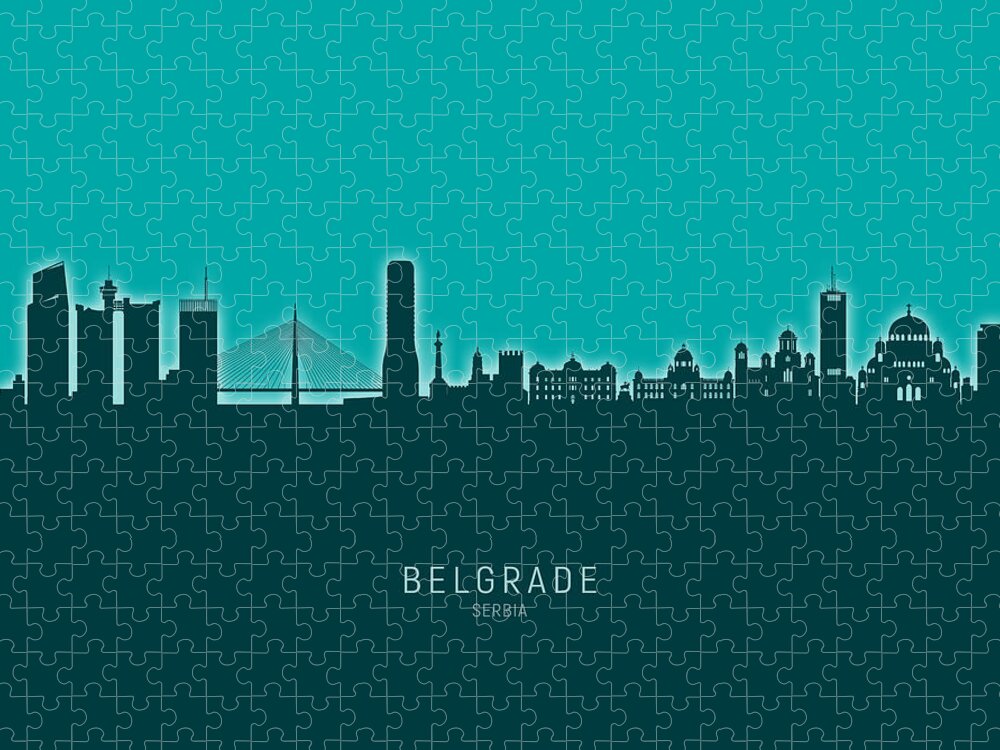 Belgrade Jigsaw Puzzle featuring the digital art Belgrade Serbia Skyline #27 by Michael Tompsett