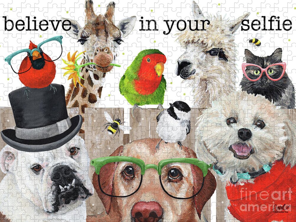 Animals Jigsaw Puzzle featuring the painting Believe in Your Selfie - animals by Annie Troe