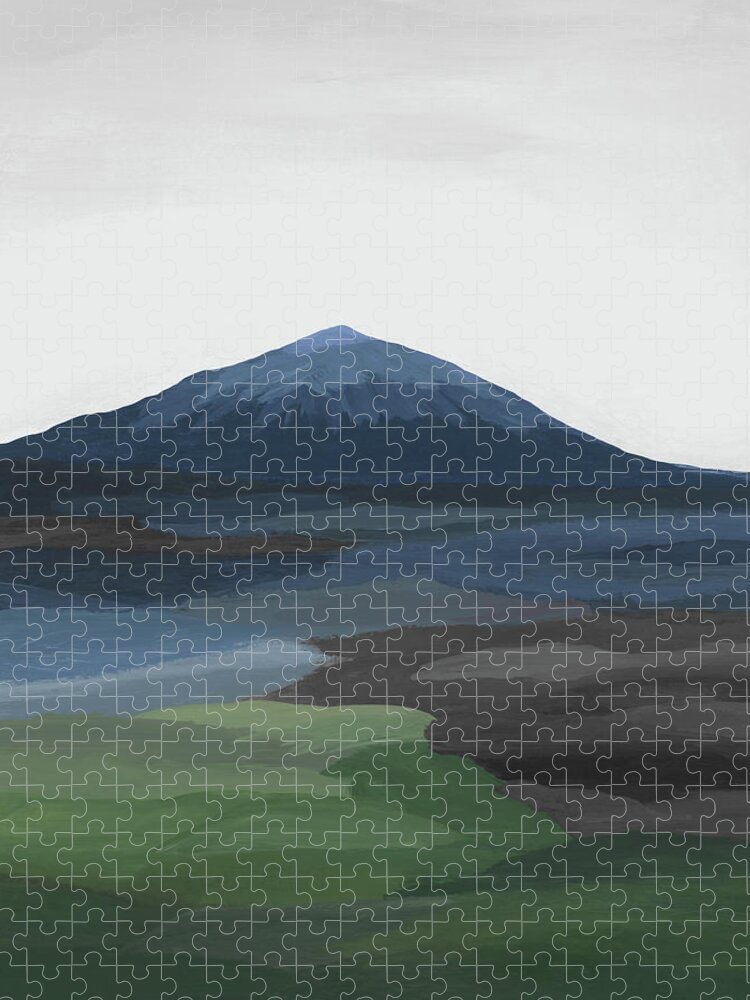 Indigo Jigsaw Puzzle featuring the painting Bend Mt Bachelor Blue by Rachel Elise