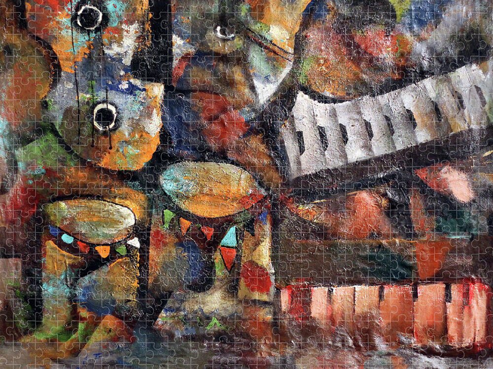 African Art Jigsaw Puzzle featuring the painting Between The Keys by Peter Sibeko 1940-2013