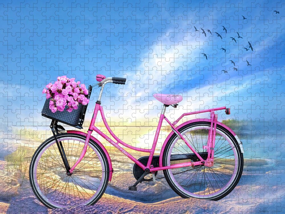 Bike Jigsaw Puzzle featuring the photograph Bicycle at the Lake Beach by Debra and Dave Vanderlaan