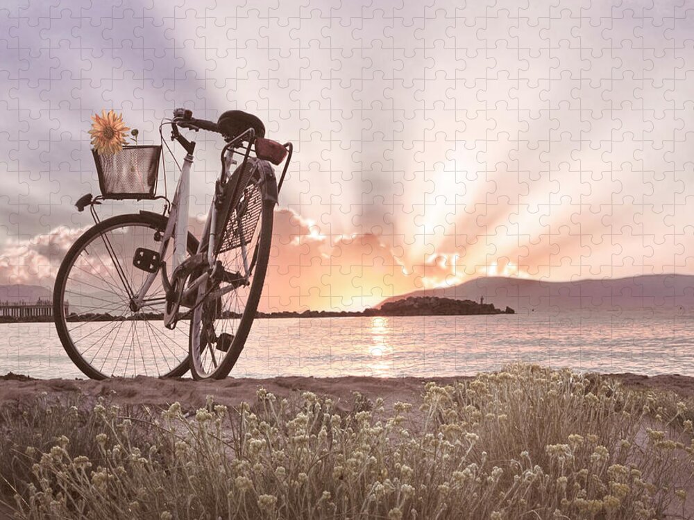 Bike Jigsaw Puzzle featuring the photograph Bicycle at the Shore Cottage by Debra and Dave Vanderlaan