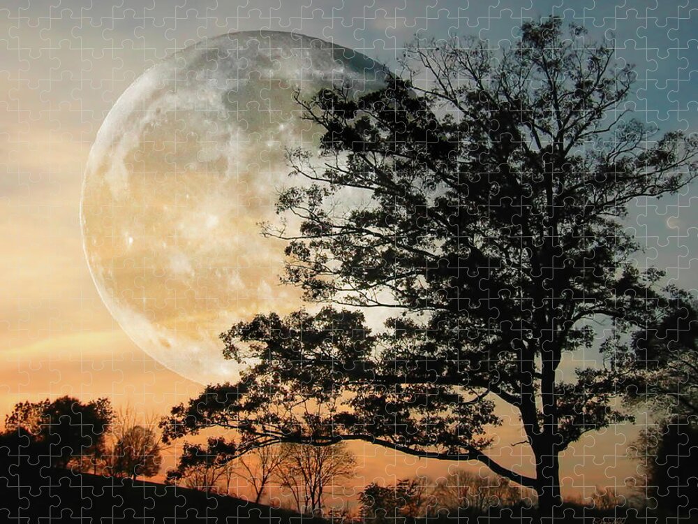 Moon Jigsaw Puzzle featuring the photograph Big Moon in Sunset by Shara Abel