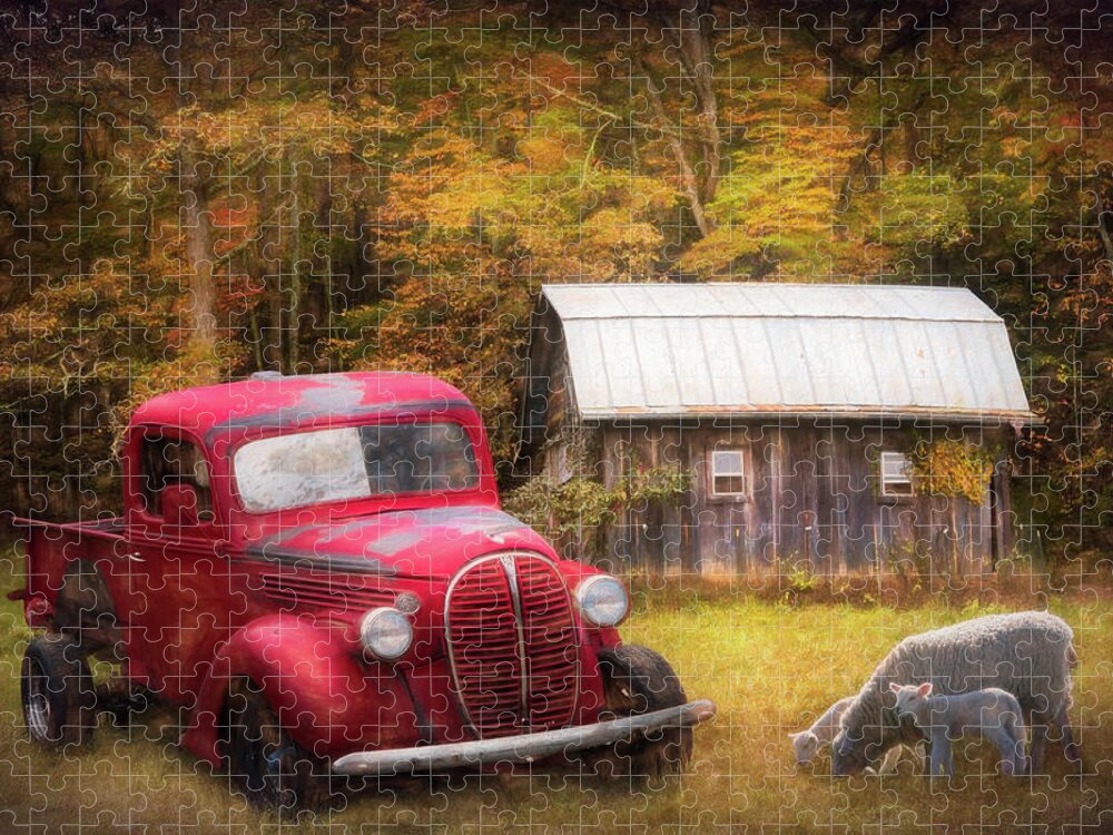 Barn Jigsaw Puzzle featuring the photograph Big Red on the Farm Painting by Debra and Dave Vanderlaan
