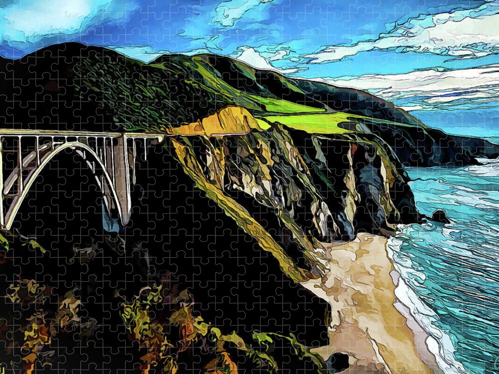 California Seascape Jigsaw Puzzle featuring the photograph Big Sur Bridge by ABeautifulSky Photography by Bill Caldwell