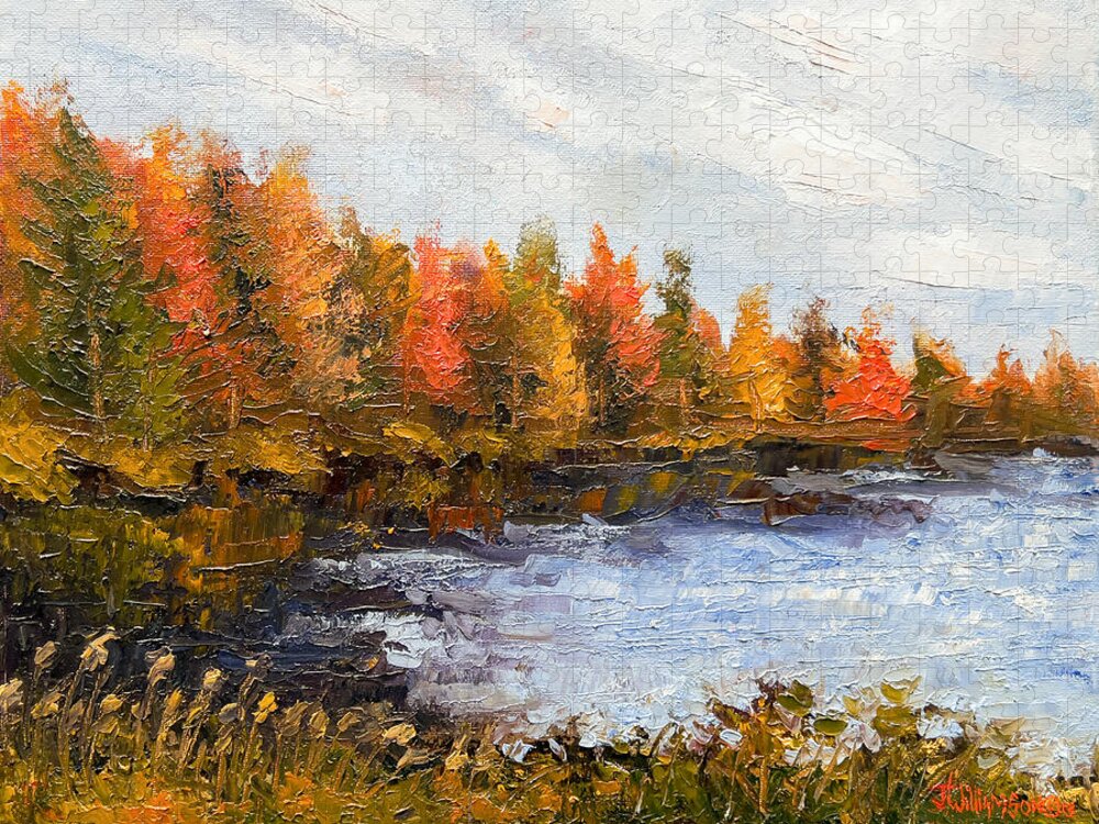 Landscape Landscape Painting Landscape Art Oil Painting Oil Oil On Canvas Colorful Nature Sale Wall Art Decoration Dynamic Texture Water Trees Lake Fine Art Nature Painting Jigsaw Puzzle featuring the painting Birchwood Lake by Jason Williamson
