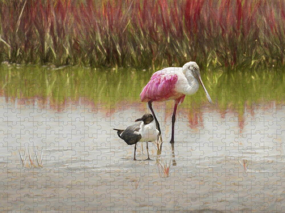 Roseate Spoonbill Jigsaw Puzzle featuring the photograph Bird Buddies by Randall Allen