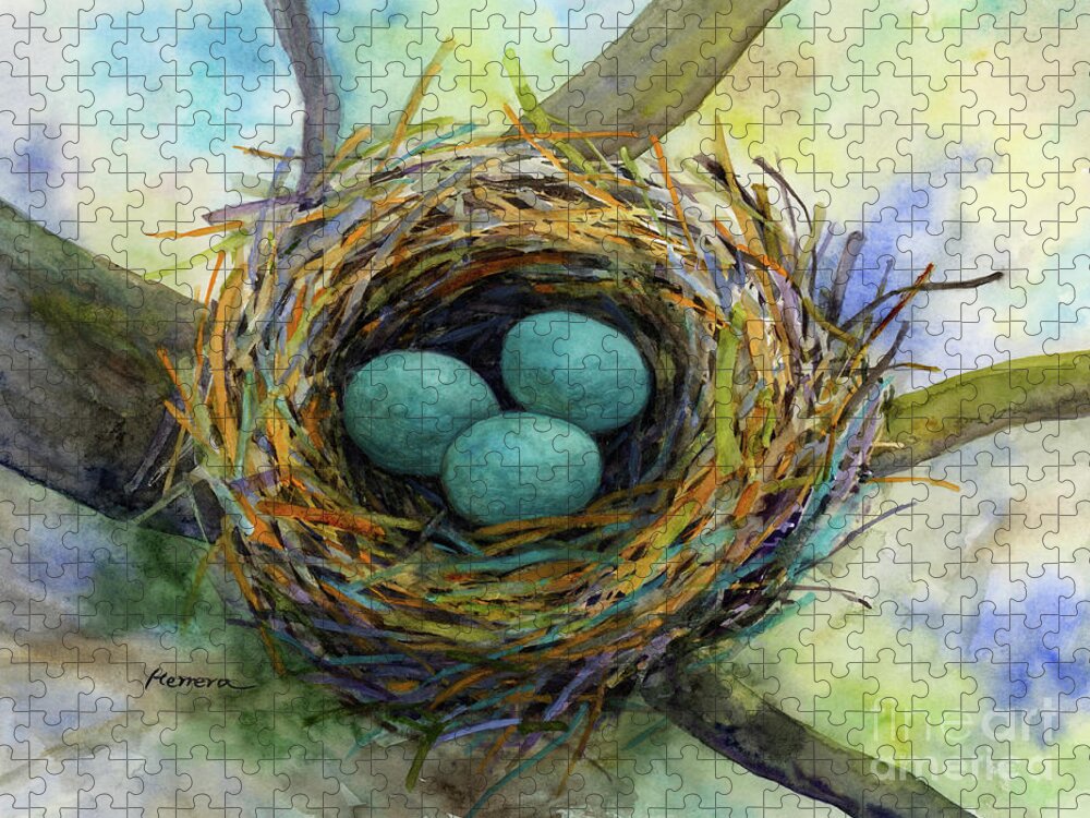 Eggs Jigsaw Puzzle featuring the painting Bird Nest 2 by Hailey E Herrera