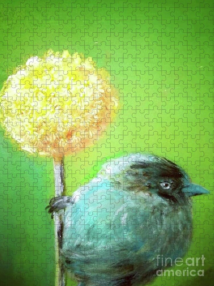Bird Jigsaw Puzzle featuring the painting Birdy Nam Nam by Alexandra Vusir