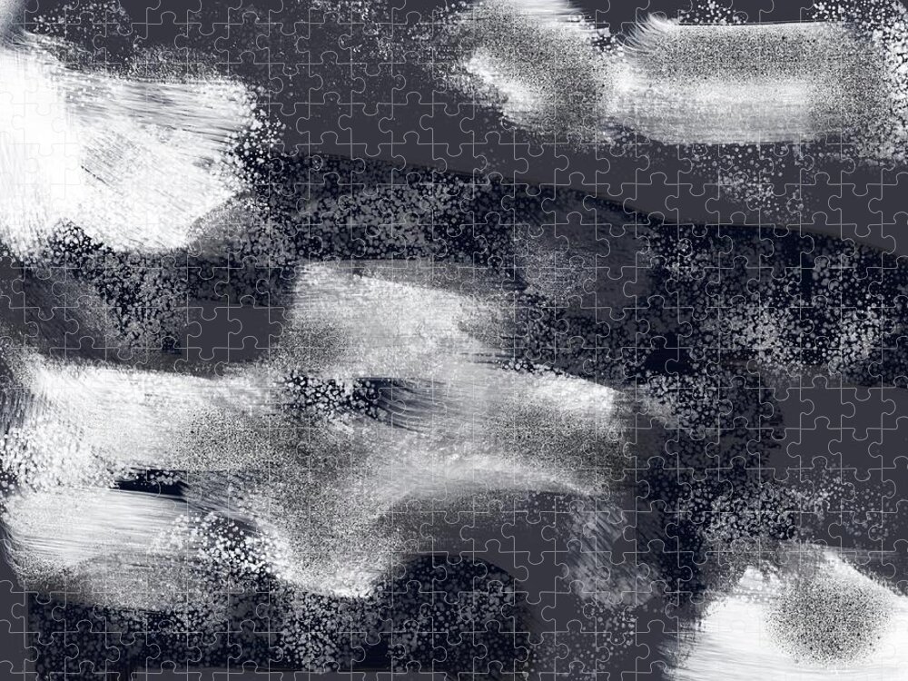 Abstract Jigsaw Puzzle featuring the painting Black and White Abstract by Itsonlythemoon