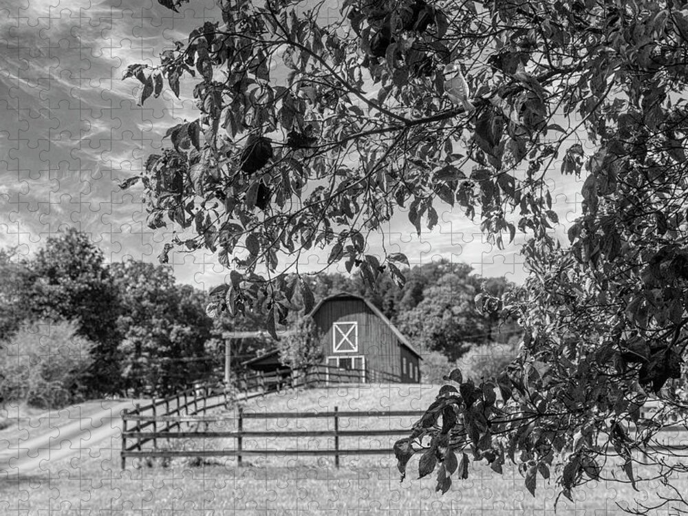 Barns Jigsaw Puzzle featuring the photograph Black and White Country Barn in the Dogwoods by Debra and Dave Vanderlaan