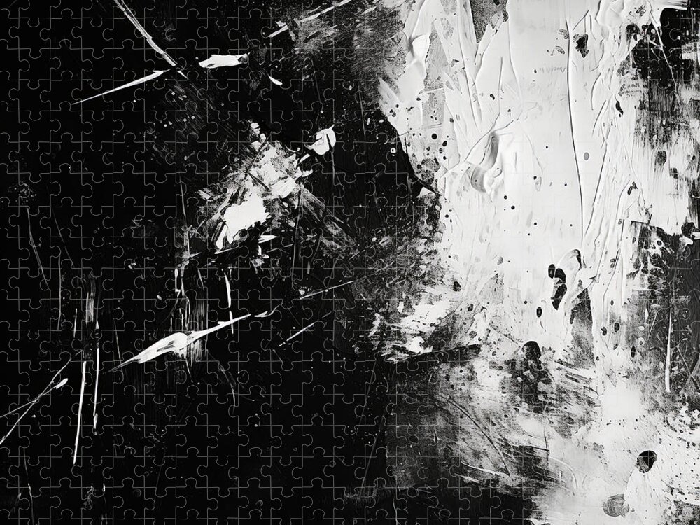 Wabi Sabi Jigsaw Puzzle featuring the painting Black and White Grunge Art by Lourry Legarde