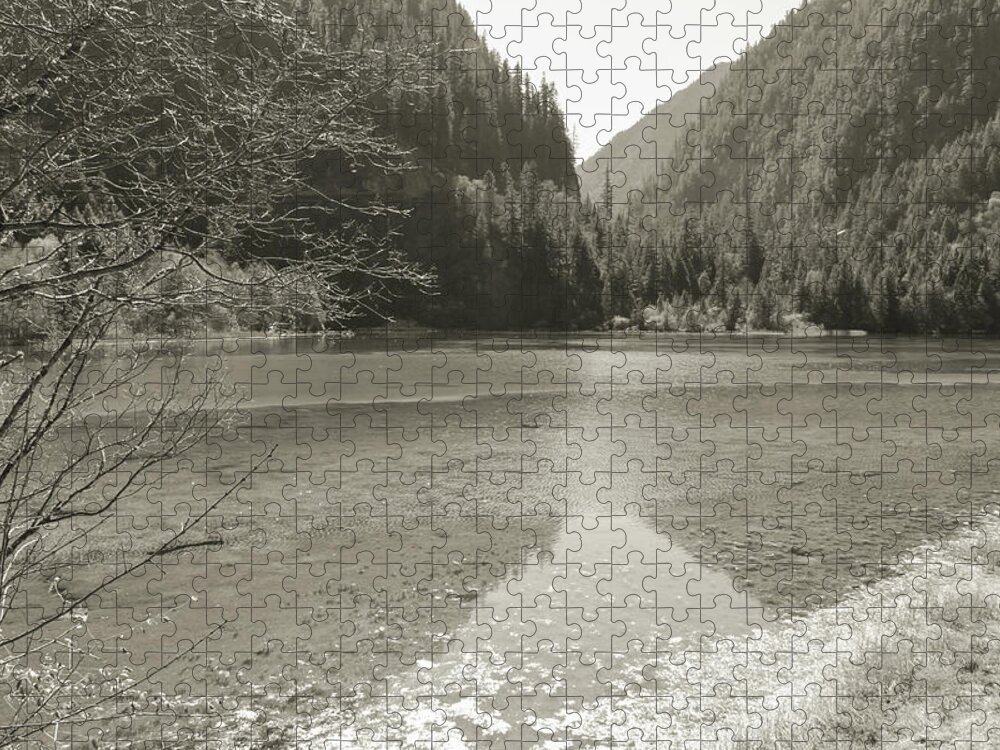Jiuzhai Jigsaw Puzzle featuring the photograph Black and White Mirror by Josu Ozkaritz
