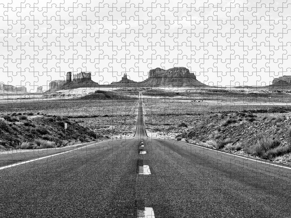 Arizona Jigsaw Puzzle featuring the photograph Black Arizona Series - Monument Valley Road by Philippe HUGONNARD
