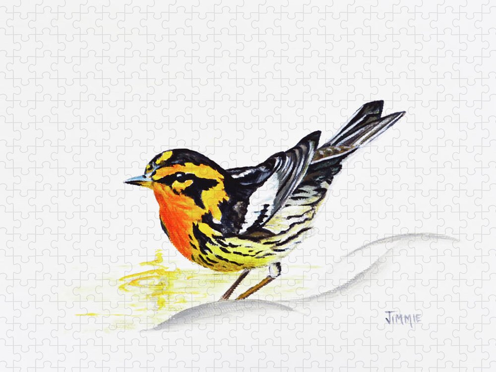 Bird Jigsaw Puzzle featuring the painting Black Burnian Warbler by Jimmie Bartlett