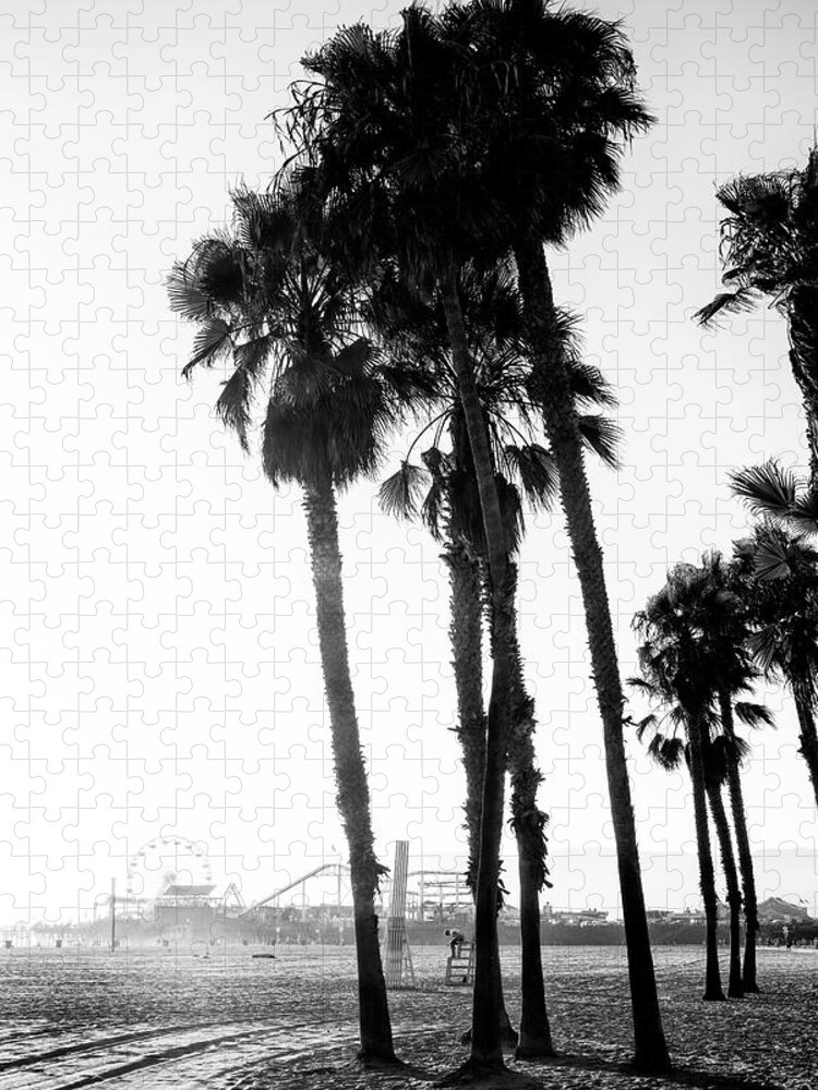Santa Monica Jigsaw Puzzle featuring the photograph Black California Series - Santa Monica Beach by Philippe HUGONNARD