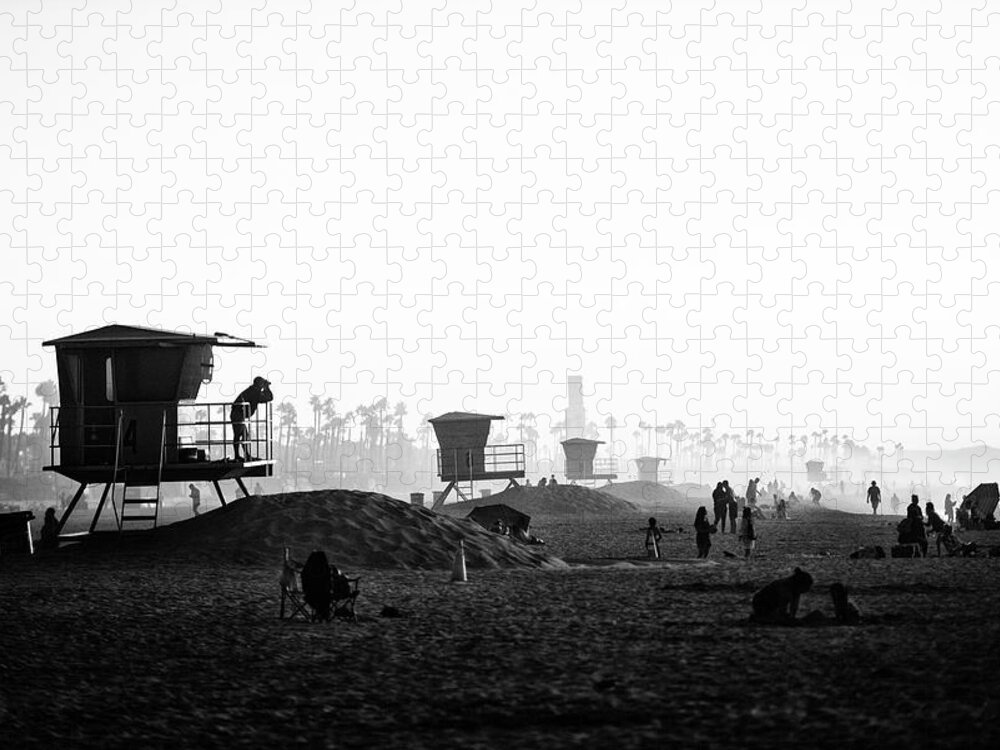 Huntington Beach Jigsaw Puzzle featuring the photograph Black California Series - Shadows and Lights by Philippe HUGONNARD