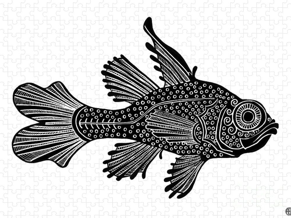 Fish Jigsaw Puzzle featuring the drawing Black Fish Ink 1 by Amy E Fraser